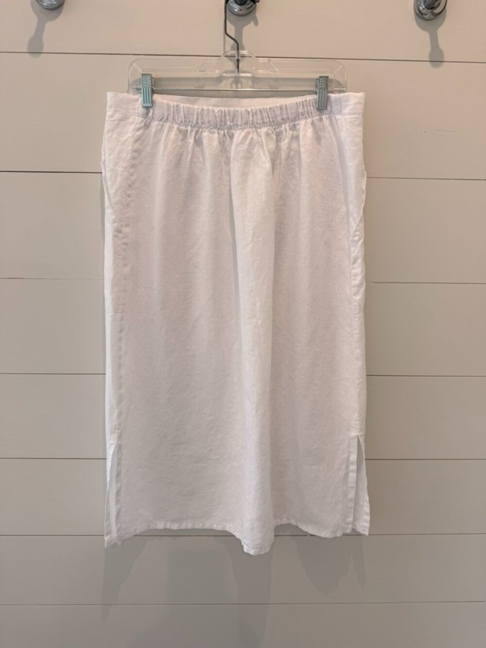 BECASA White 100% Linen Cargo Midi Skirt | Made in USA | Size Large - Picture 3 of 4